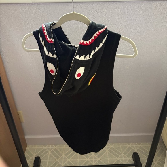 BAPE sz XS Black Full Zip Vest Shark Hoodie Fleece Bathing Ape Japan PONR - Picture 3 of 14